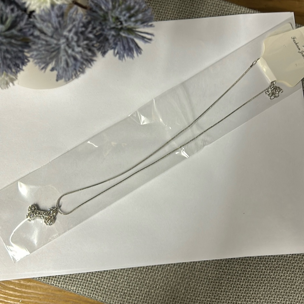 NWT crystal dog bone necklace